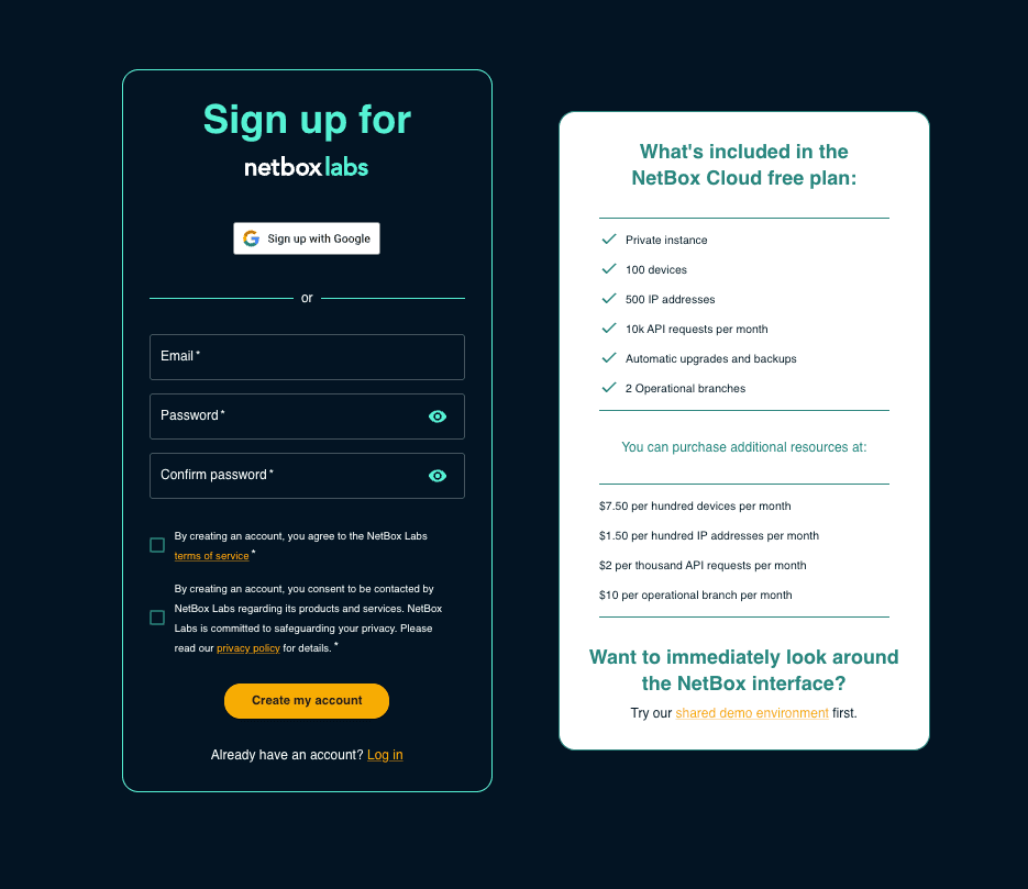 NetBox Cloud Free Plan