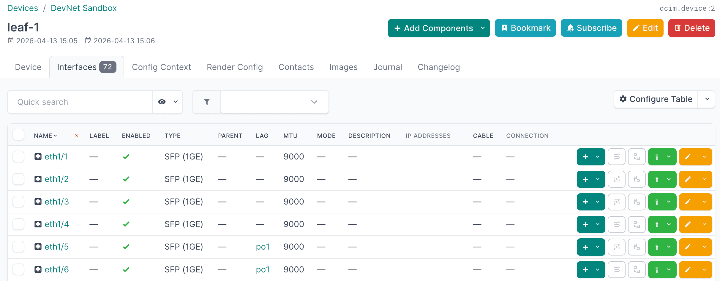Cisco ACI device interfaces in NetBox