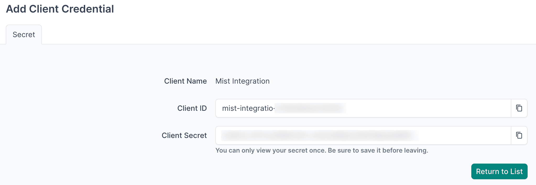copy client credentials