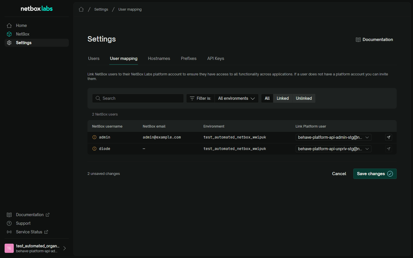 User mapping tab