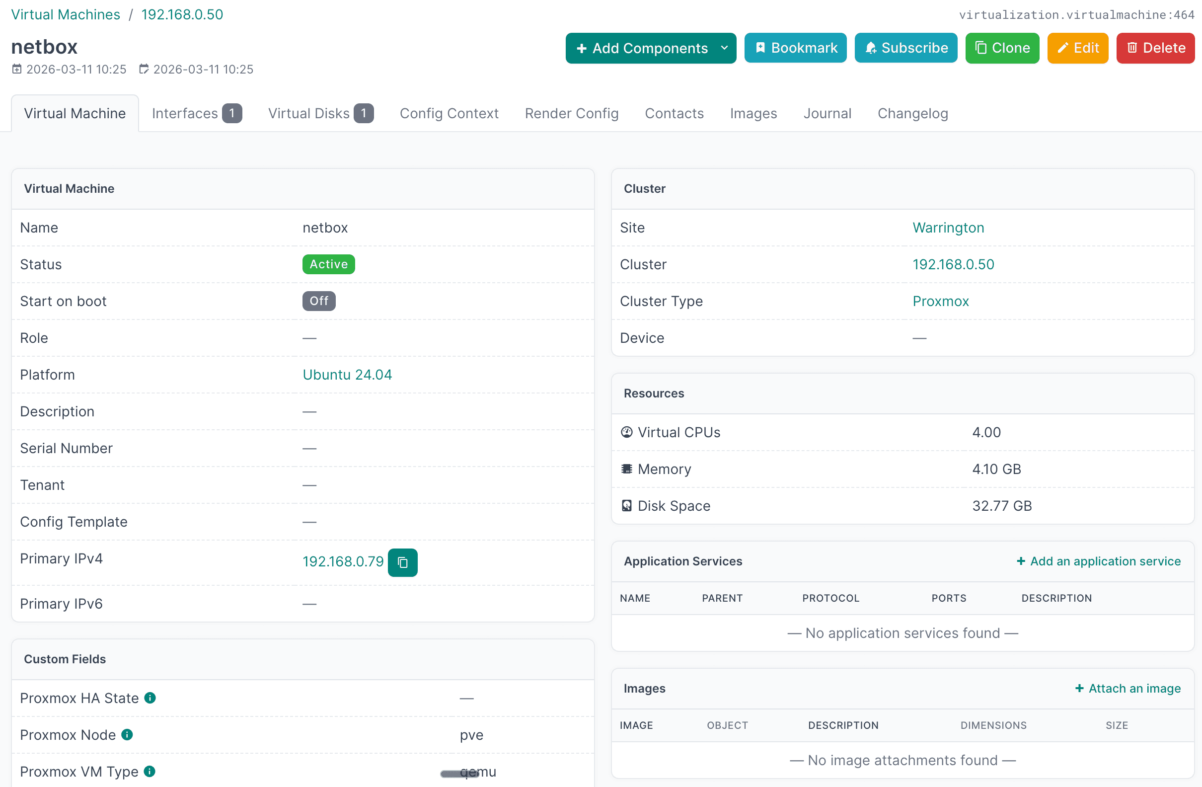 Proxmox VM details