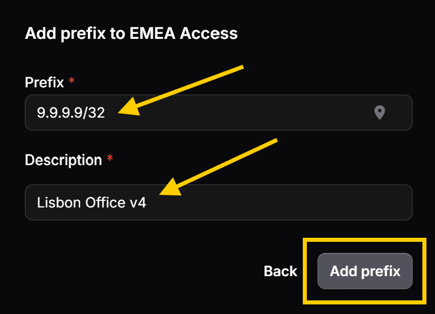 enter prefixes