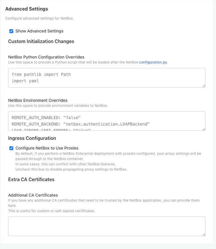 Screenshot: advanced settings