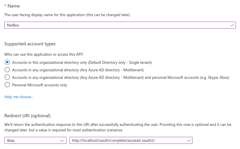 App registration form