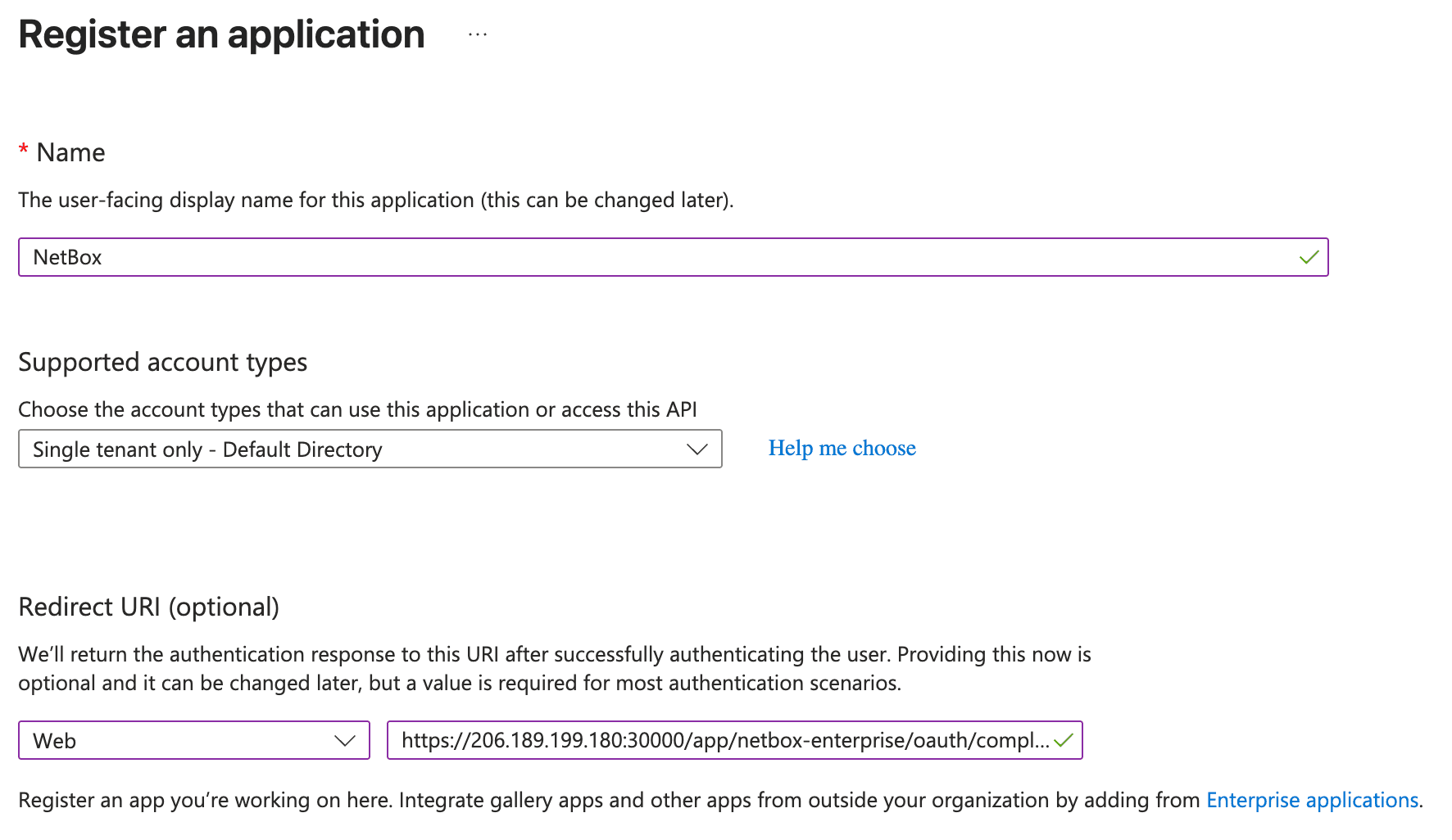 App registration form