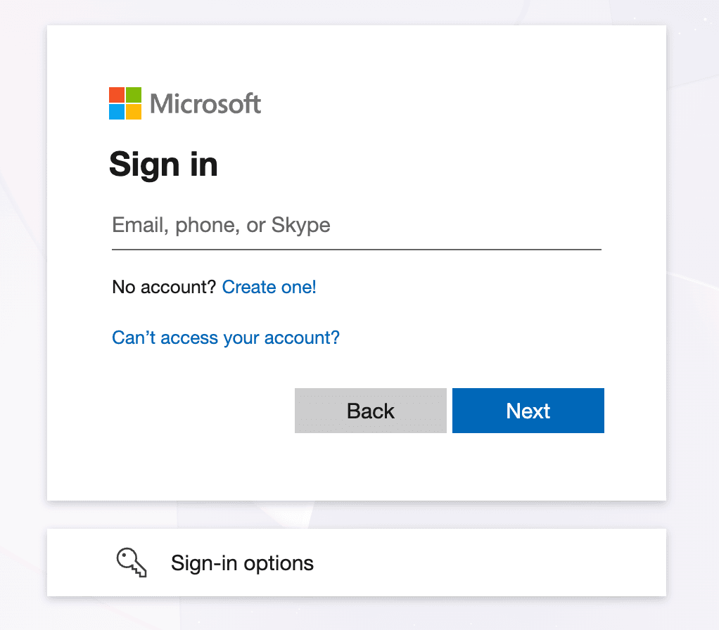Microsoft authentication portal