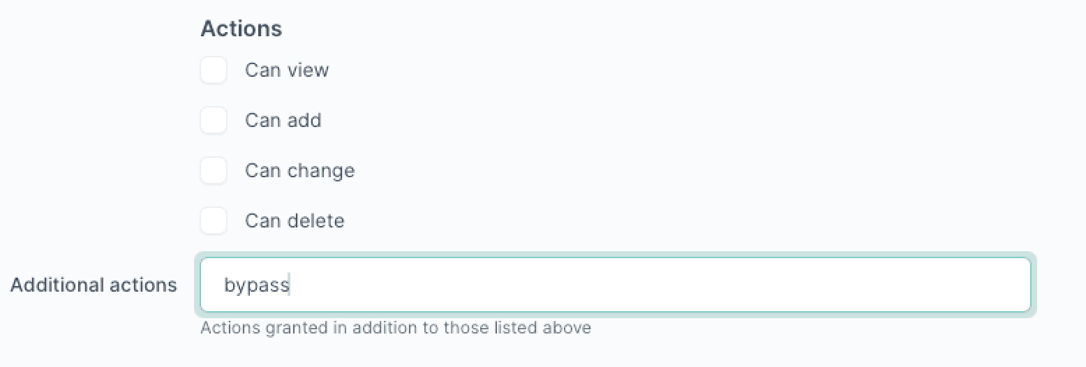 Adding the bypass action to a permission