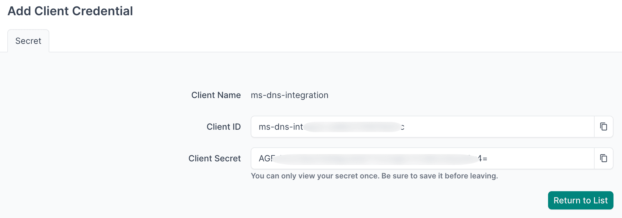 copy client credentials