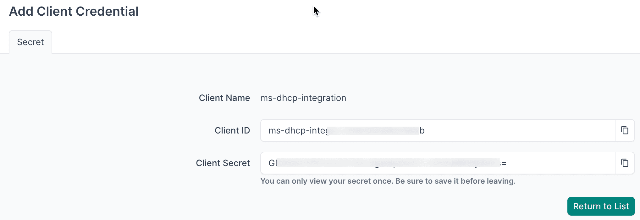copy client credentials