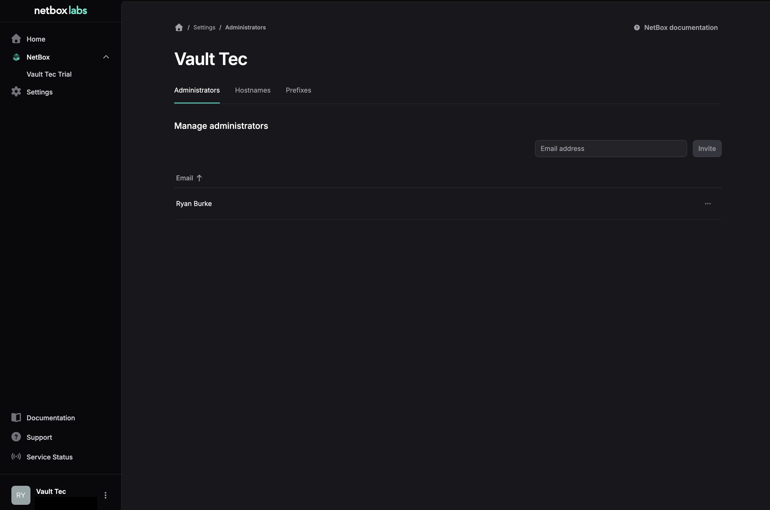 netbox console admin nav