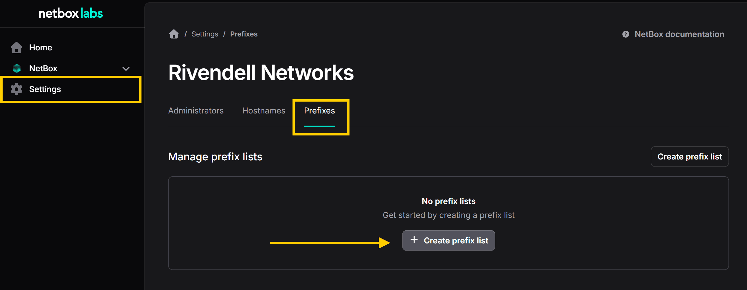create prefix list
