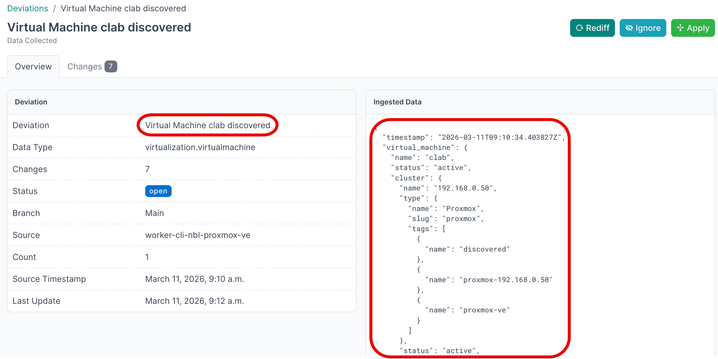 Discovered VM details