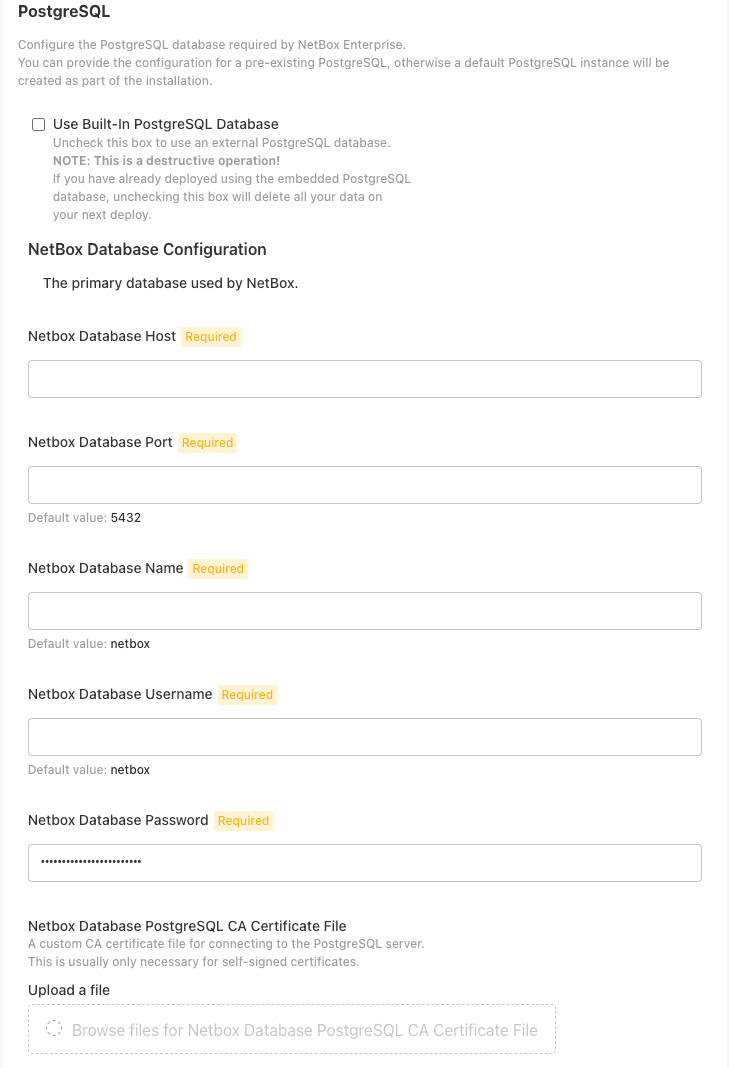 Screenshot: External PostgreSQL Configuration