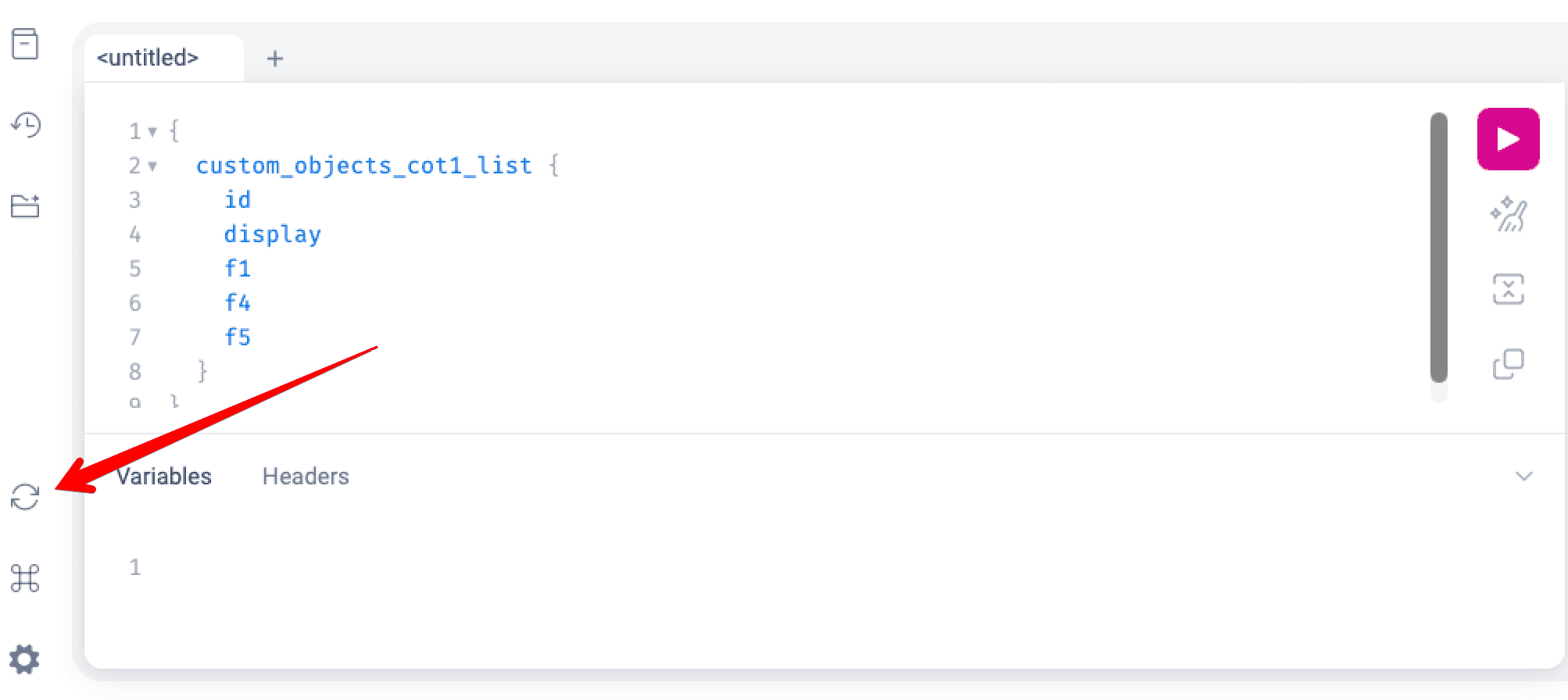 The Re-fetch GraphQL schema button in the GraphiQL toolbar