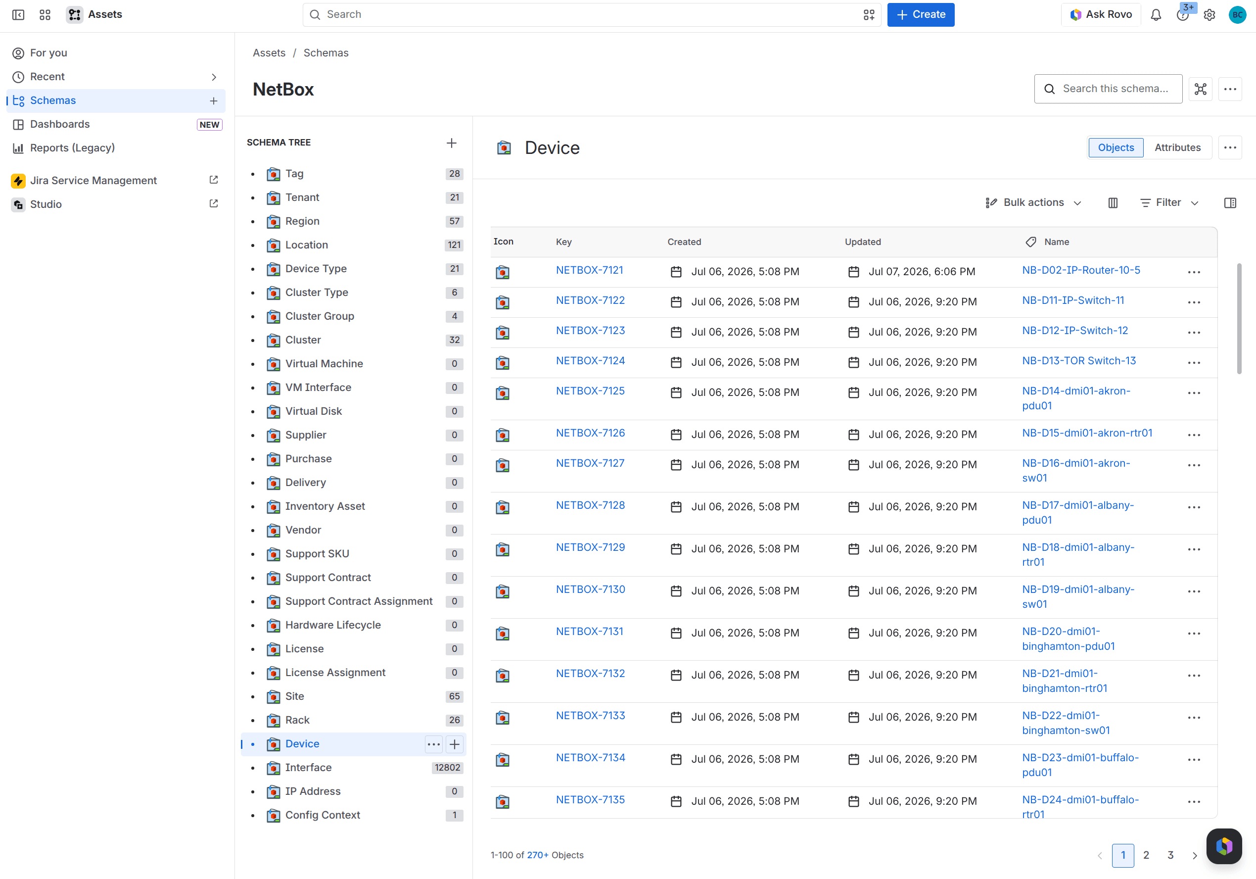 Synced Device objects in Jira Assets