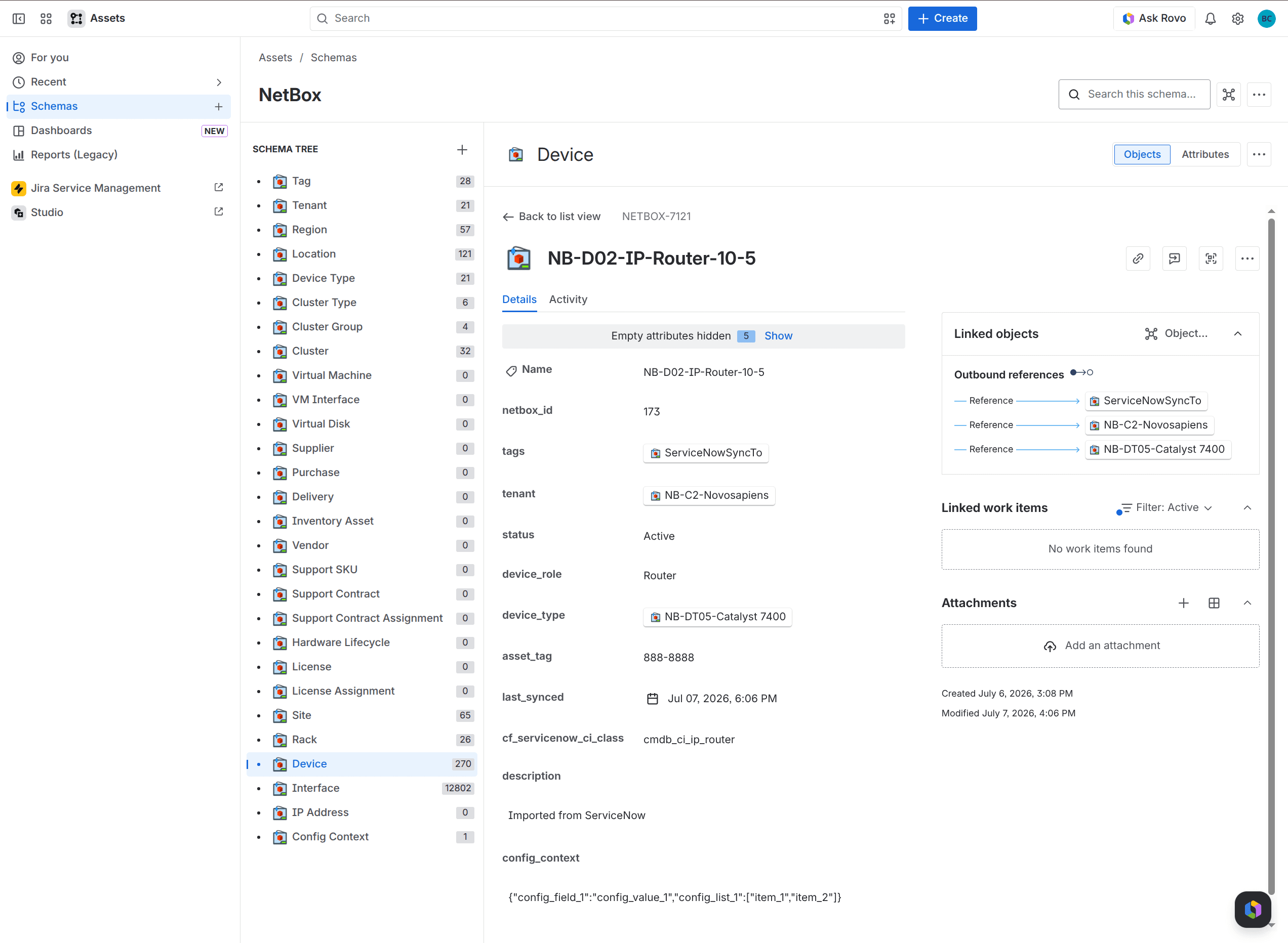 Device object detail with linked references