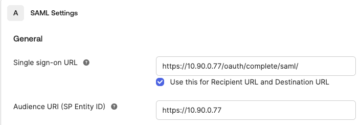 SAML settings in Okta