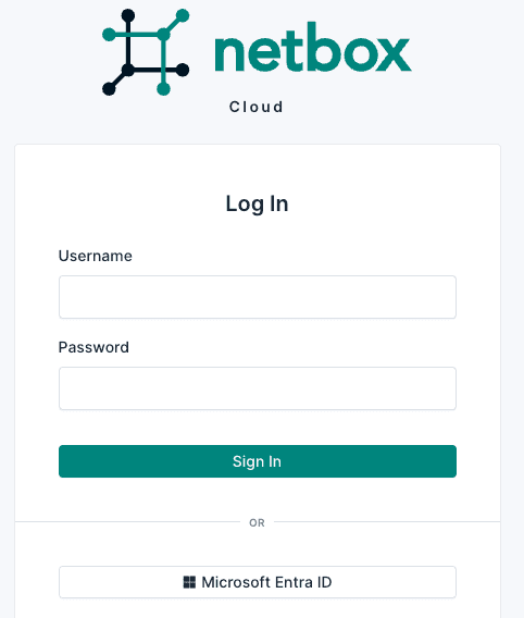 NetBox login page with Entra ID option