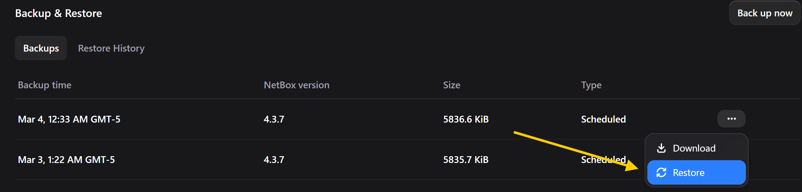 click restore