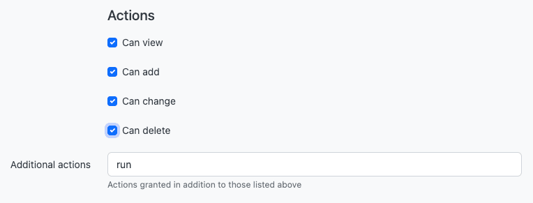 Adding the run action to a permission