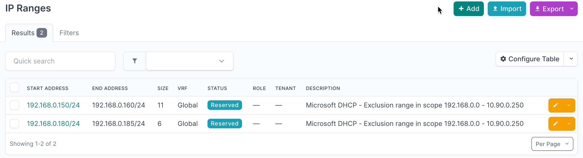 DHCP IP ranges