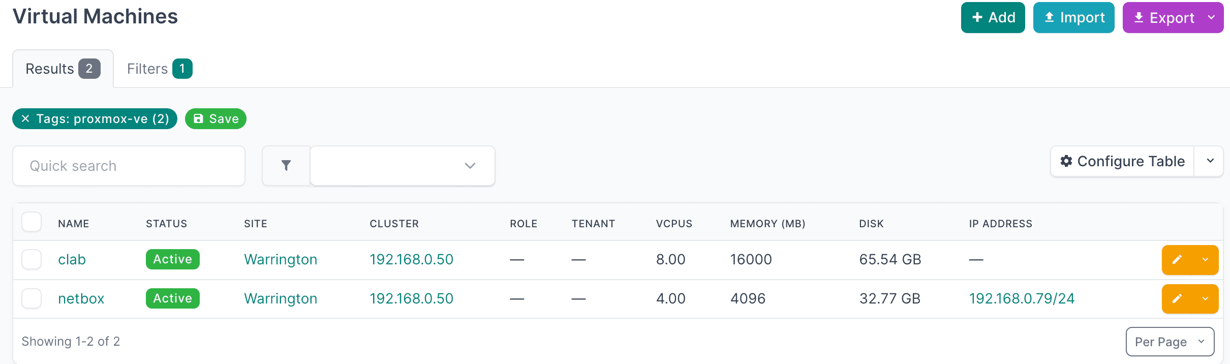 Proxmox VMs view