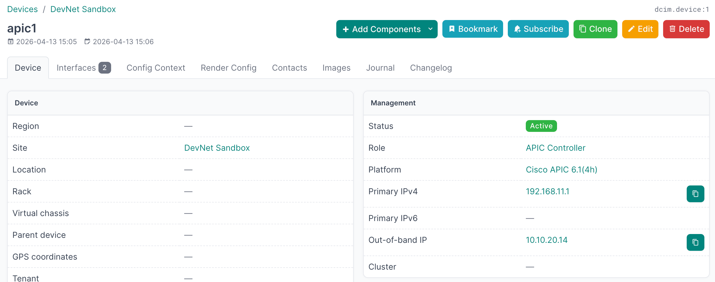 Cisco ACI device detail with custom fields
