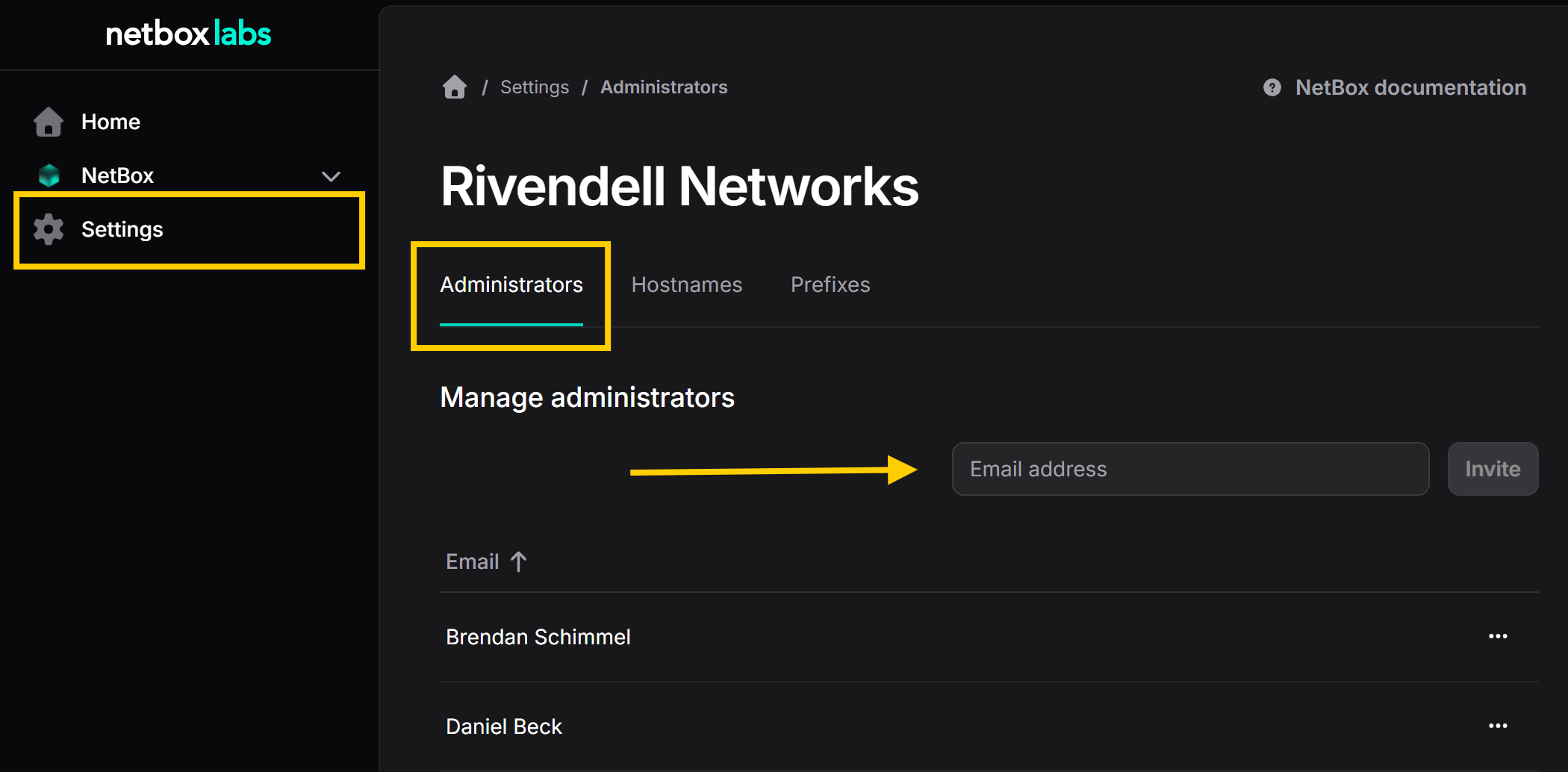 console email invite
