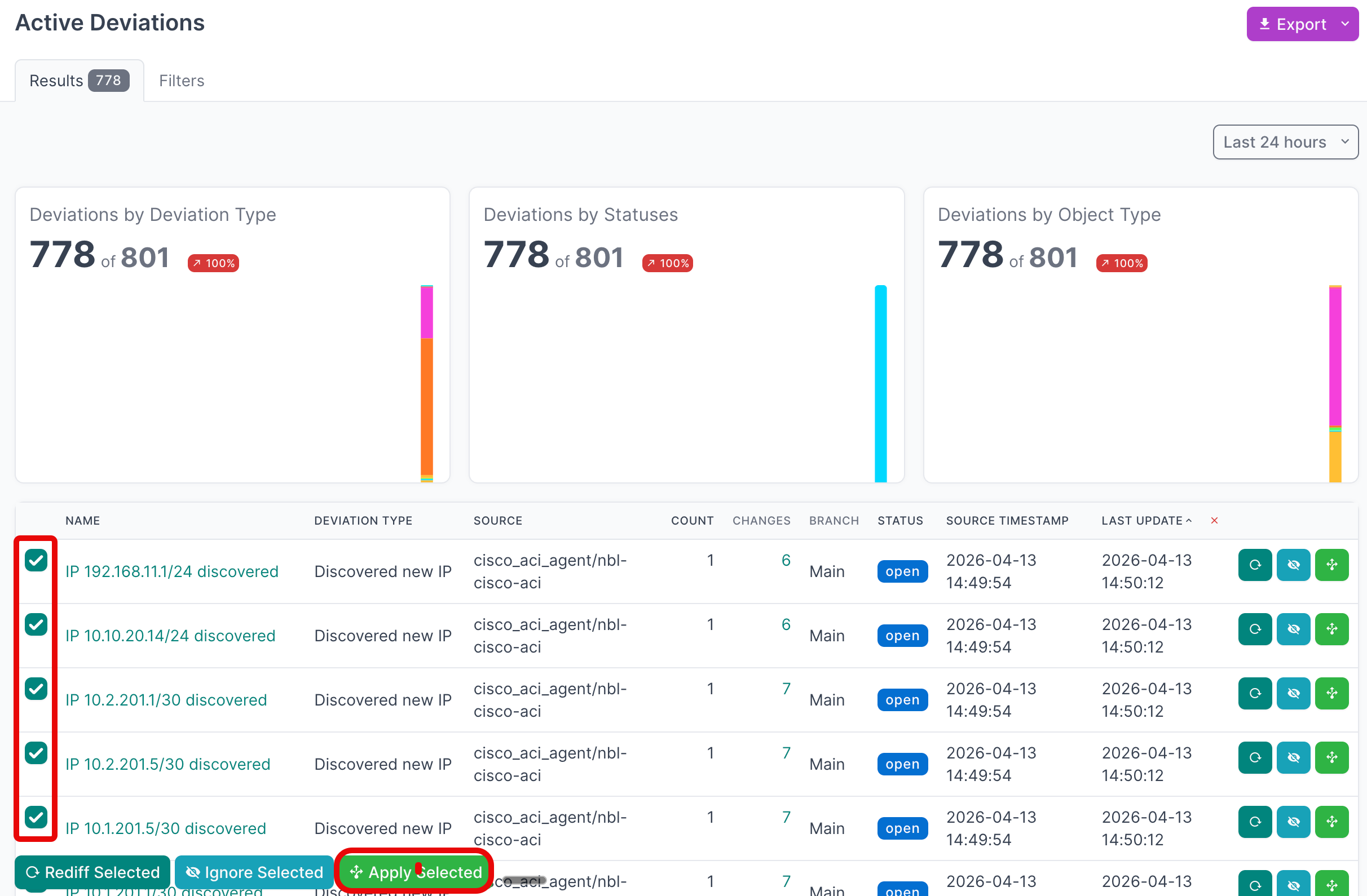 Apply selected deviations