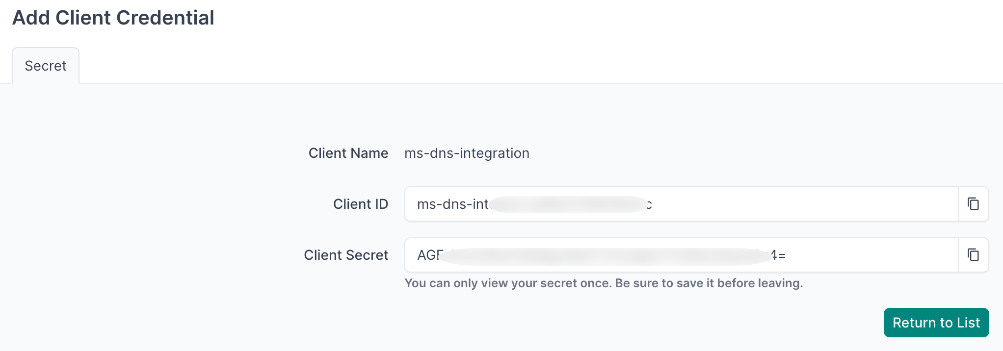 copy client credentials