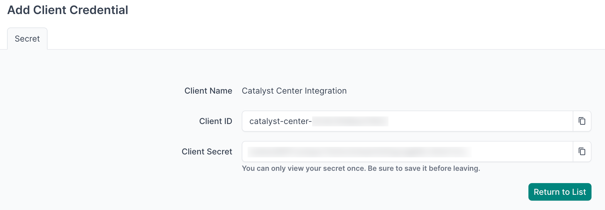 copy client credentials