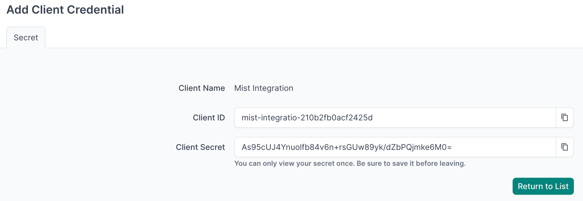 copy client credentials