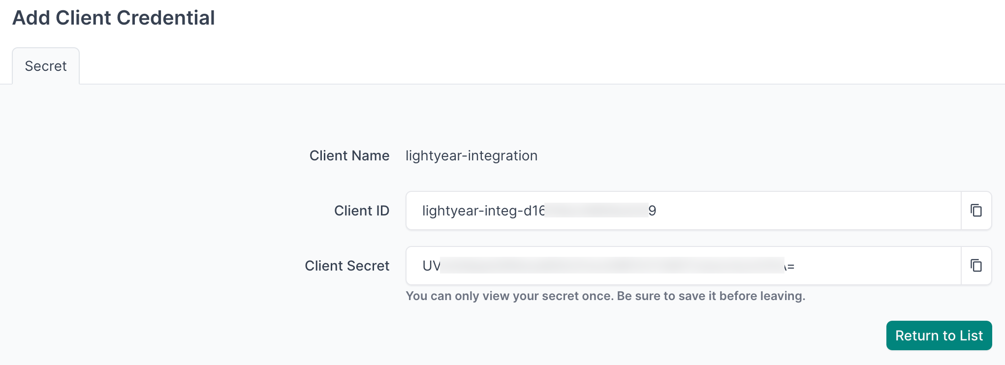 Copy client credentials