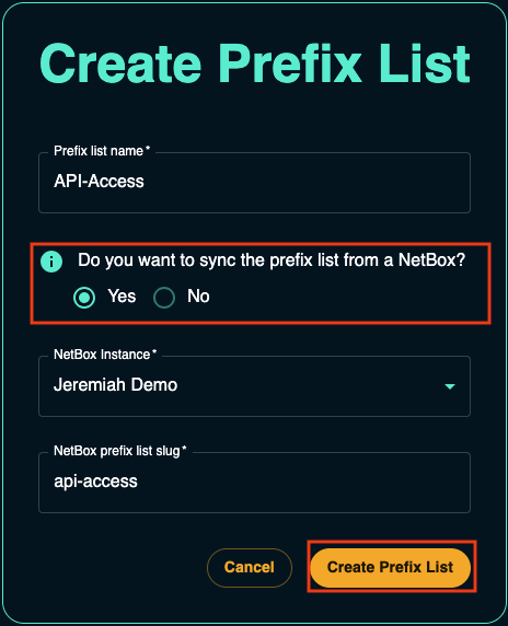 create prefix list