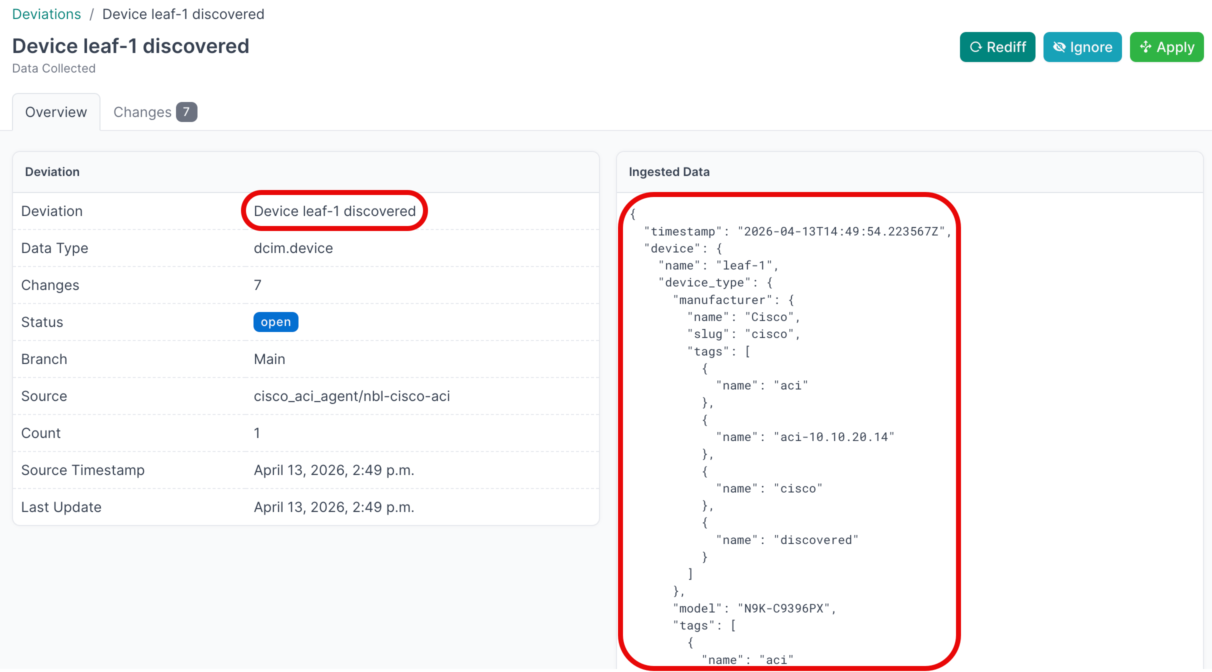 Discovered device detail