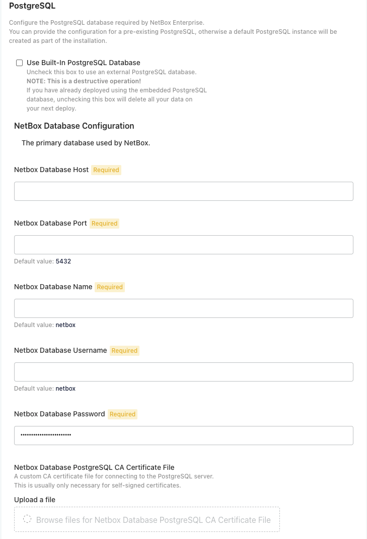 Screenshot: External PostgreSQL Configuration