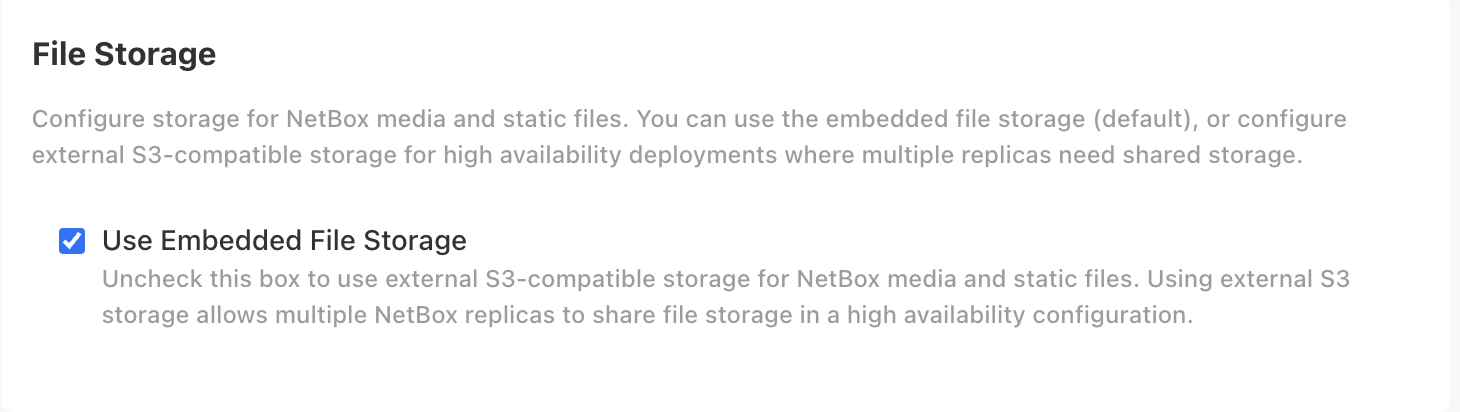 Screenshot: Built-in or external File Storage