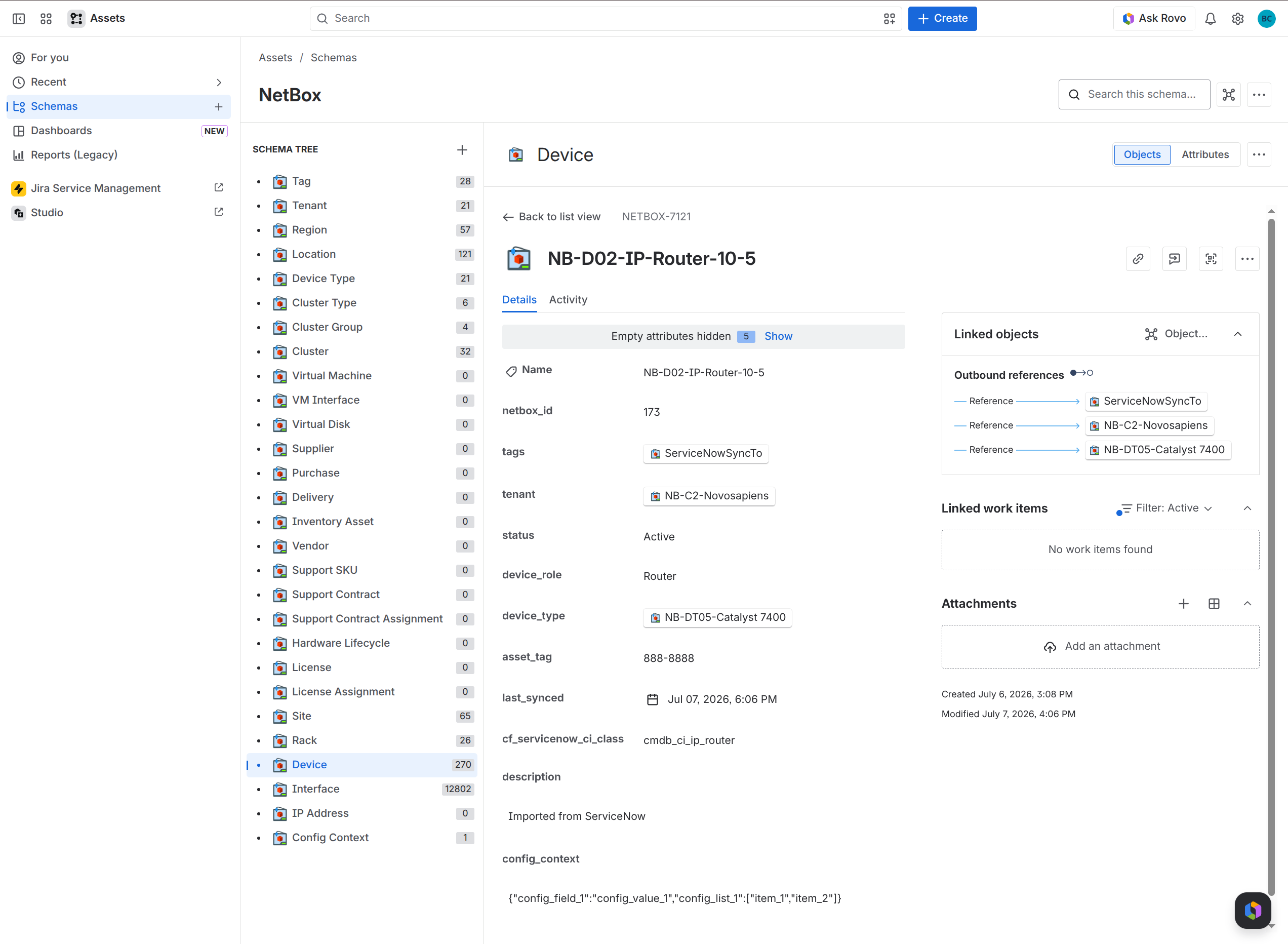Device object detail with linked references