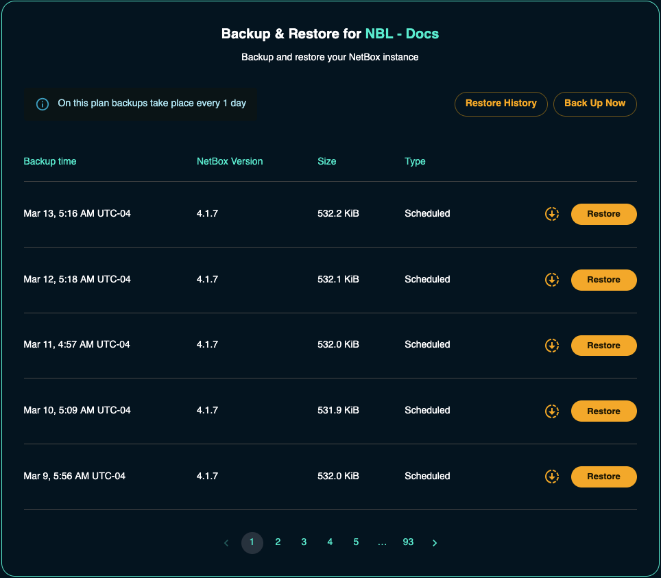 view list of backups