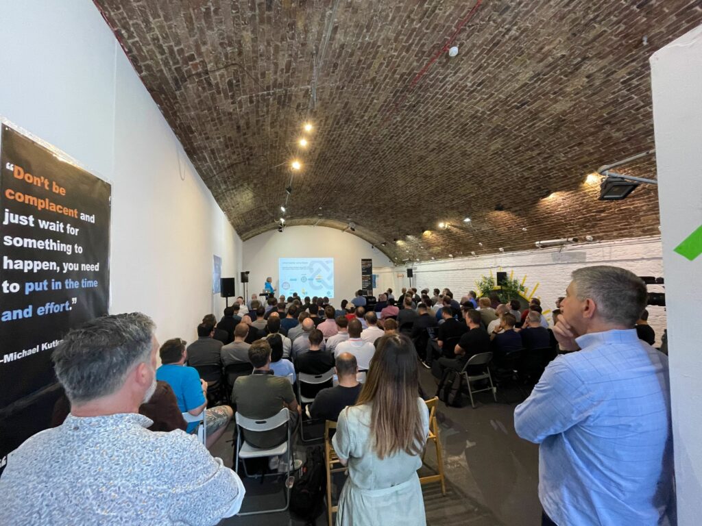 Attendees at NetDevOps Day London listen to one of the featured speakers.